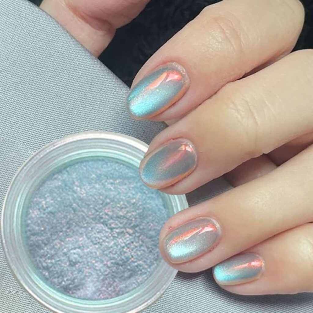 ideas de manicura coreana con efecto aurora