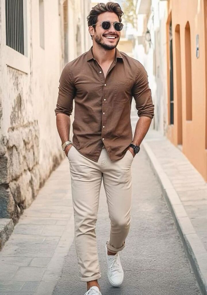 Camisas que combinan con chinos café claro