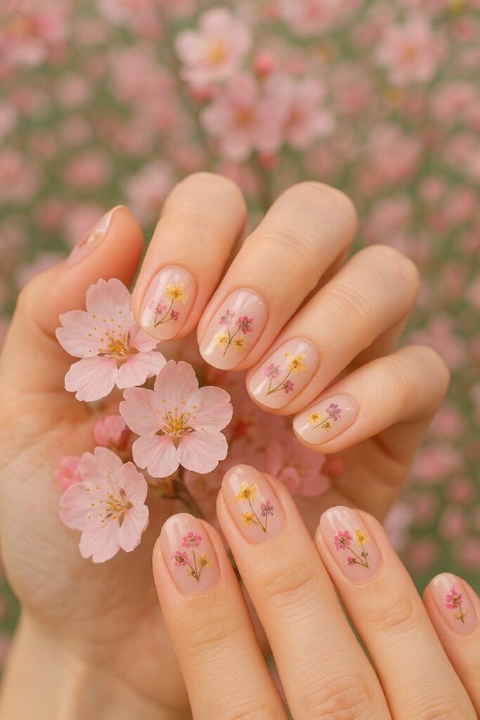 Diseños elegantes de uñas cortas flores