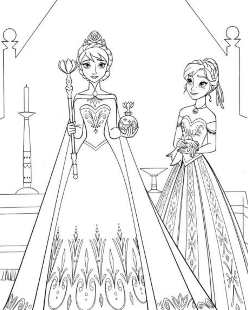 dibujo para colorear de elsa y ana