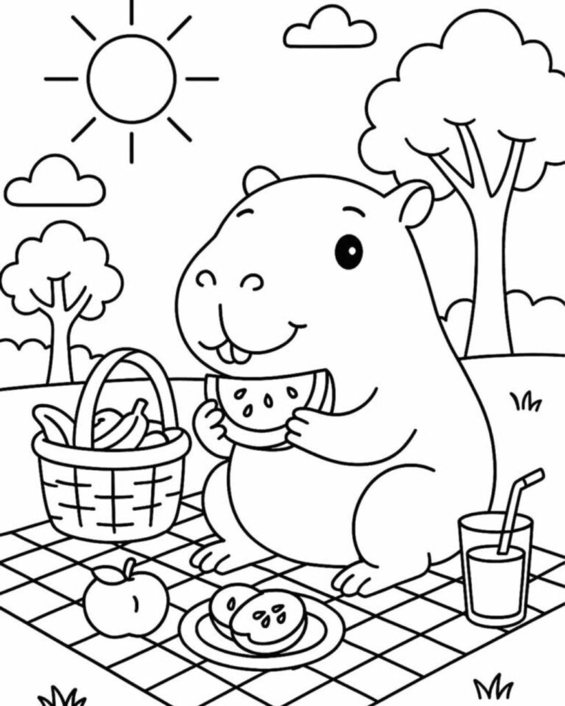 Dibujos bonitos de capibara kawaii para imprimir y colorear