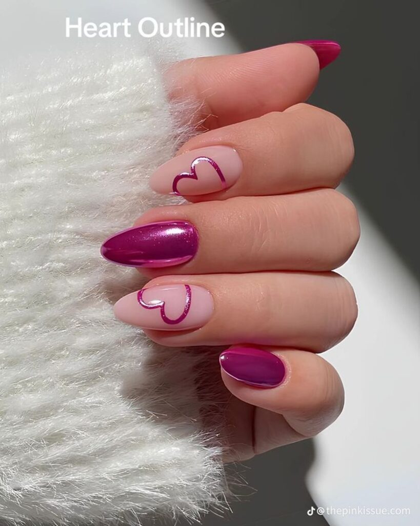 uñas con corazones mini para San Valentín
