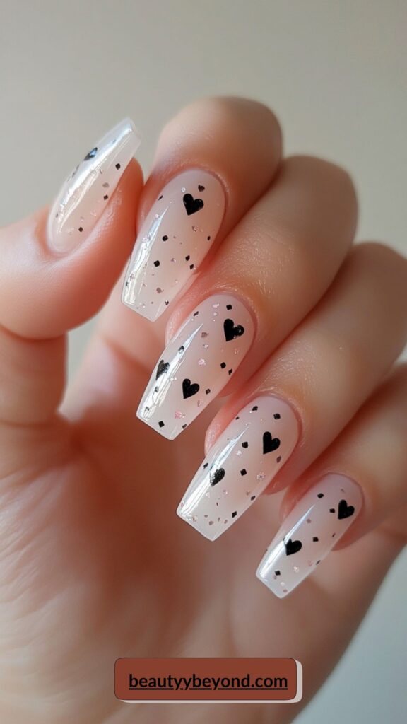 uñas con corazones mini para San Valentín 2026