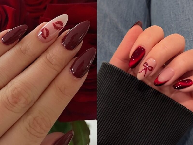 Diseños de uñas rojas cereza elegantes para San Valentín