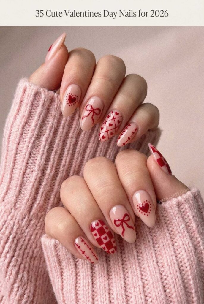uñas rojas elegantes para San Valentín