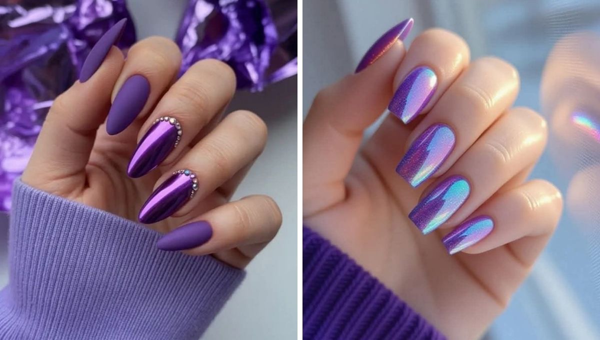 diseño de uñas moradas para el 8M